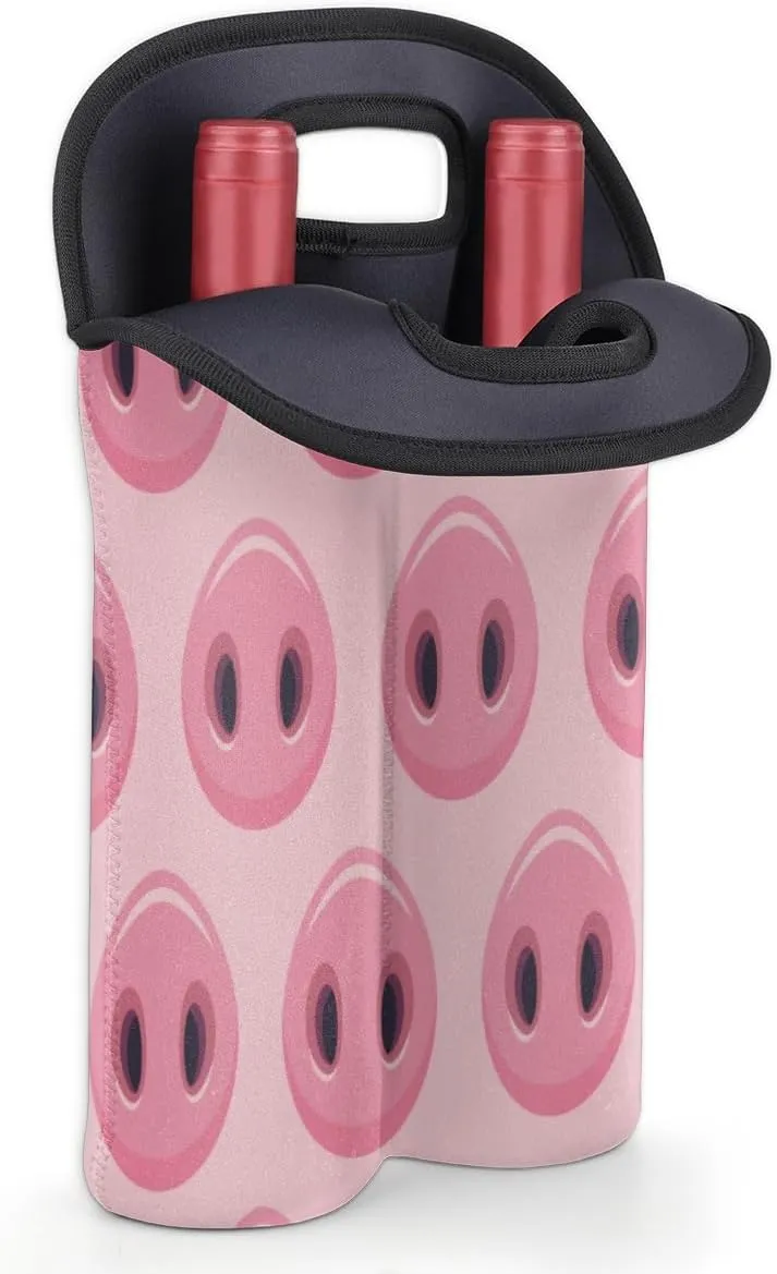2 Bottle Wine Carrier Tote Bag Pig Snout Insulated Neoprene Portable Bottle Holder Great Gift for Wine Lover, Great for Picnics Travel BYOB, Outdoor Entertaining