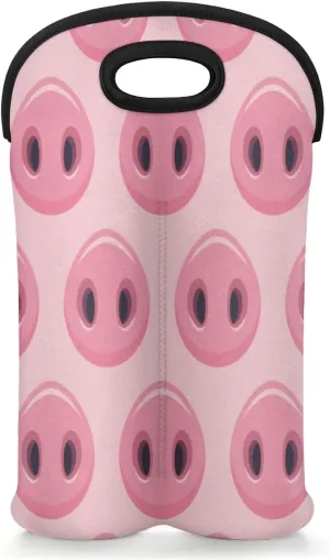 2 Bottle Wine Carrier Tote Bag Pig Snout Insulated Neoprene Portable Bottle Holder Great Gift for Wine Lover, Great for Picnics Travel BYOB, Outdoor Entertaining