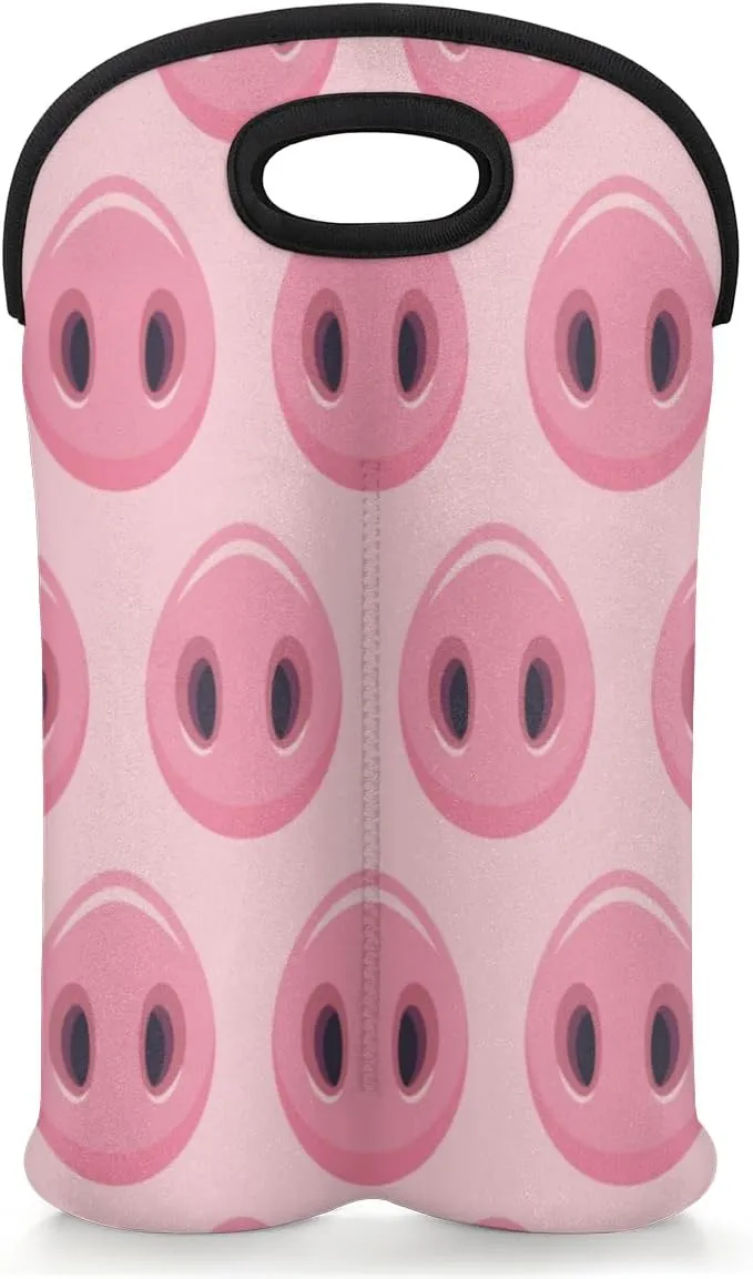 2 Bottle Wine Carrier Tote Bag Pig Snout Insulated Neoprene Portable Bottle Holder Great Gift for Wine Lover, Great for Picnics Travel BYOB, Outdoor Entertaining