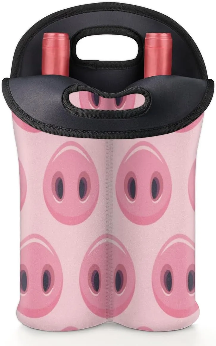 2 Bottle Wine Carrier Tote Bag Pig Snout Insulated Neoprene Portable Bottle Holder Great Gift for Wine Lover, Great for Picnics Travel BYOB, Outdoor Entertaining