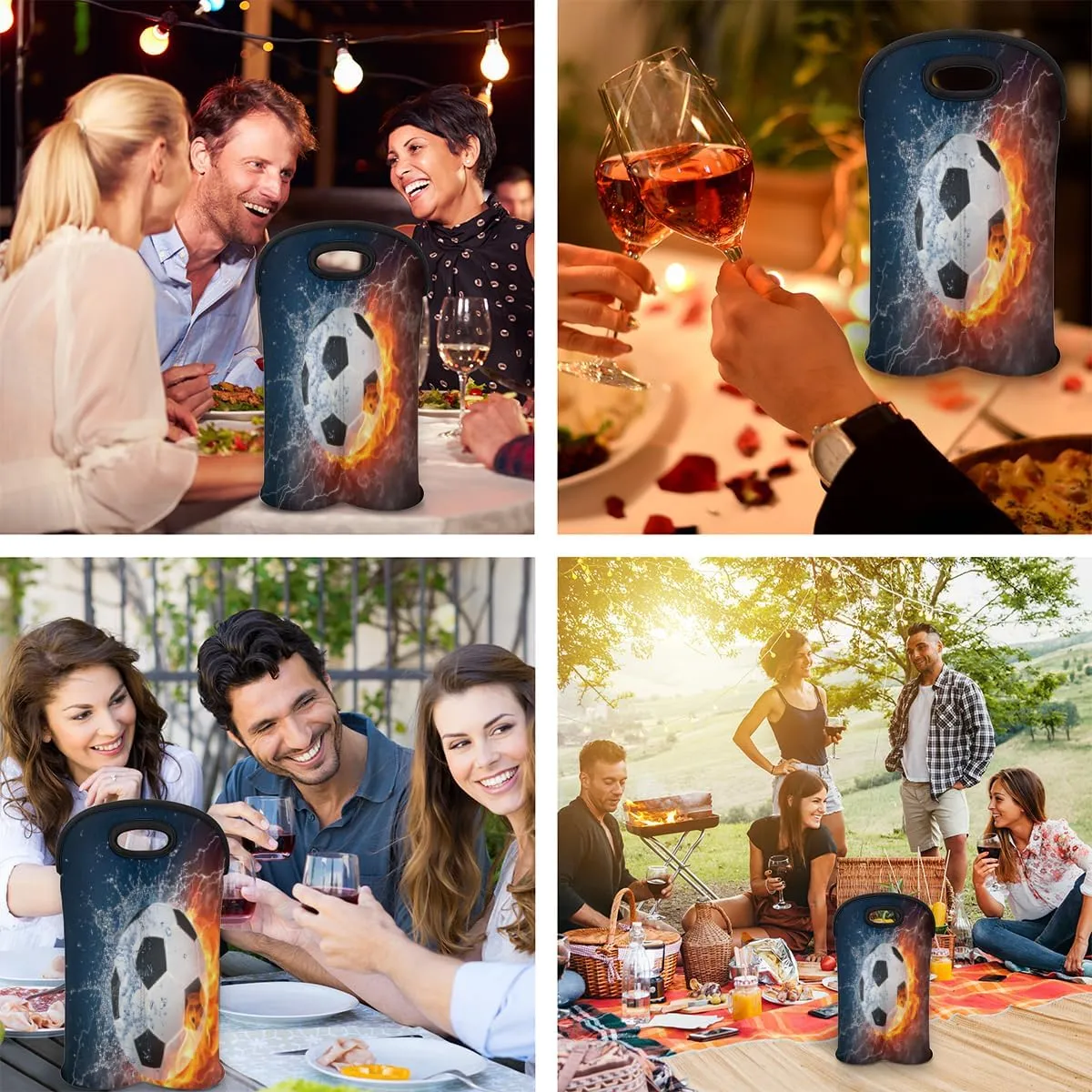 2 Bottle Wine Carrier Tote Bag Soccer Insulated Neoprene Wine Bottle Holder Portable Wine Cooler Bag with Secure Carry Handle for Travel Picnic Birthday Party