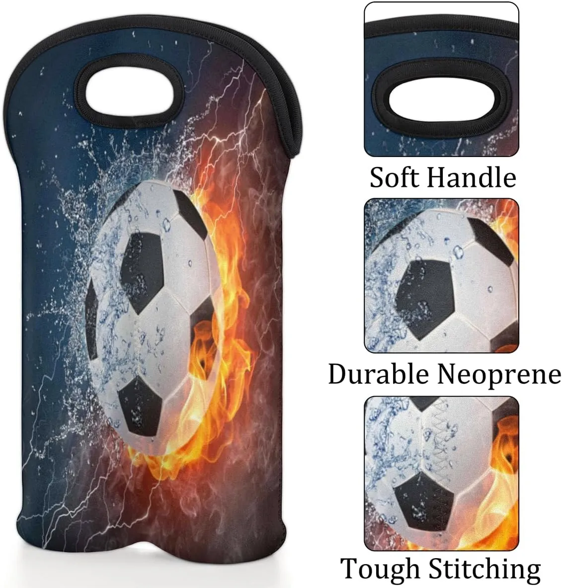 2 Bottle Wine Carrier Tote Bag Soccer Insulated Neoprene Wine Bottle Holder Portable Wine Cooler Bag with Secure Carry Handle for Travel Picnic Birthday Party