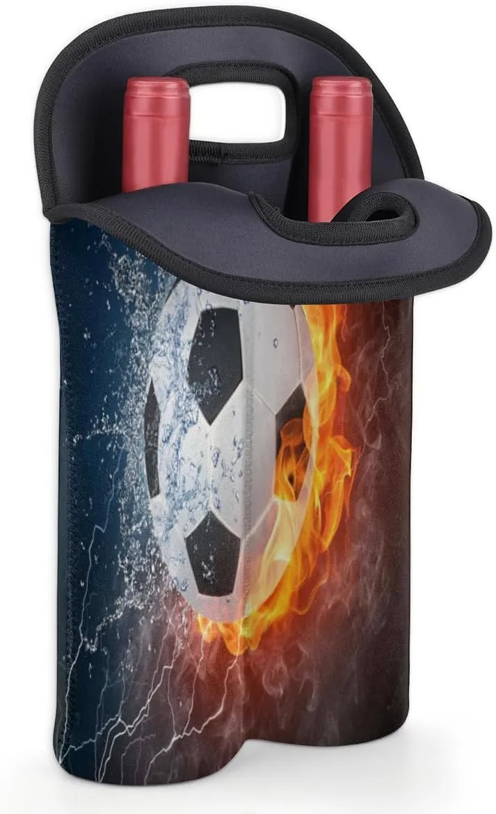 2 Bottle Wine Carrier Tote Bag Soccer Insulated Neoprene Wine Bottle Holder Portable Wine Cooler Bag with Secure Carry Handle for Travel Picnic Birthday Party