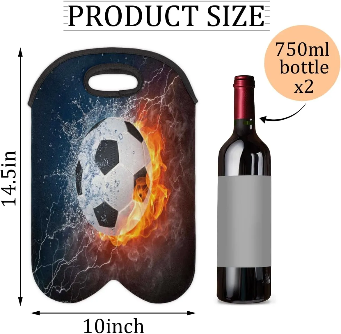 2 Bottle Wine Carrier Tote Bag Soccer Insulated Neoprene Wine Bottle Holder Portable Wine Cooler Bag with Secure Carry Handle for Travel Picnic Birthday Party