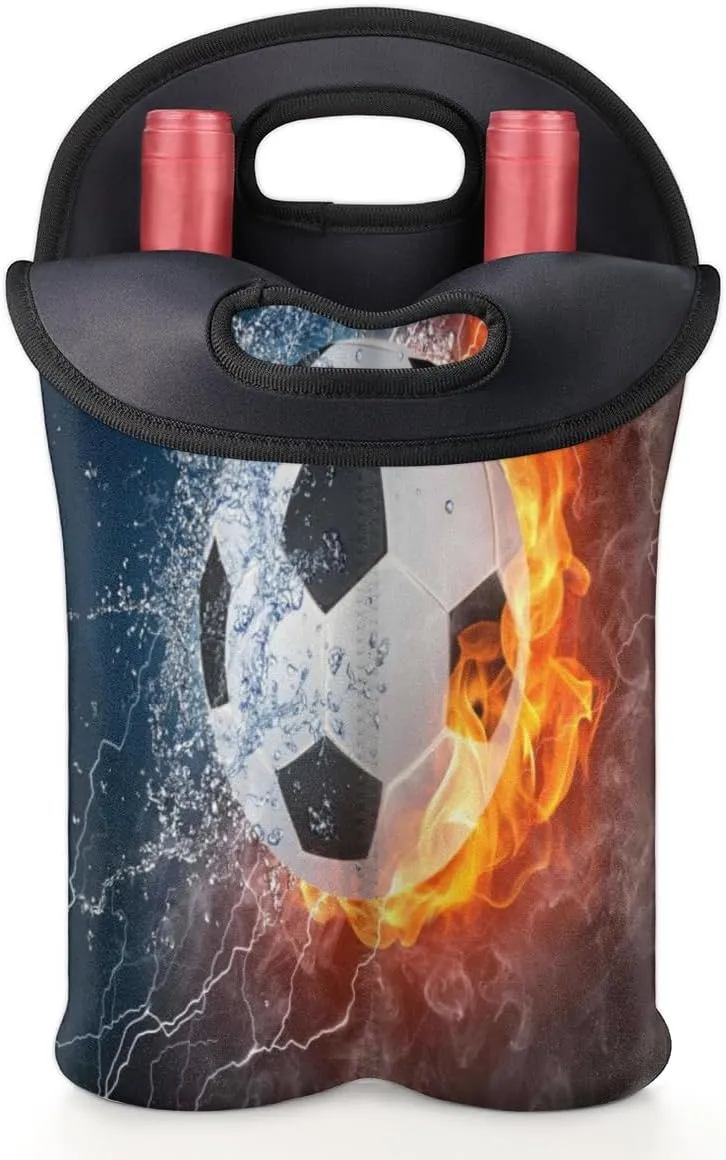 2 Bottle Wine Carrier Tote Bag Soccer Insulated Neoprene Wine Bottle Holder Portable Wine Cooler Bag with Secure Carry Handle for Travel Picnic Birthday Party