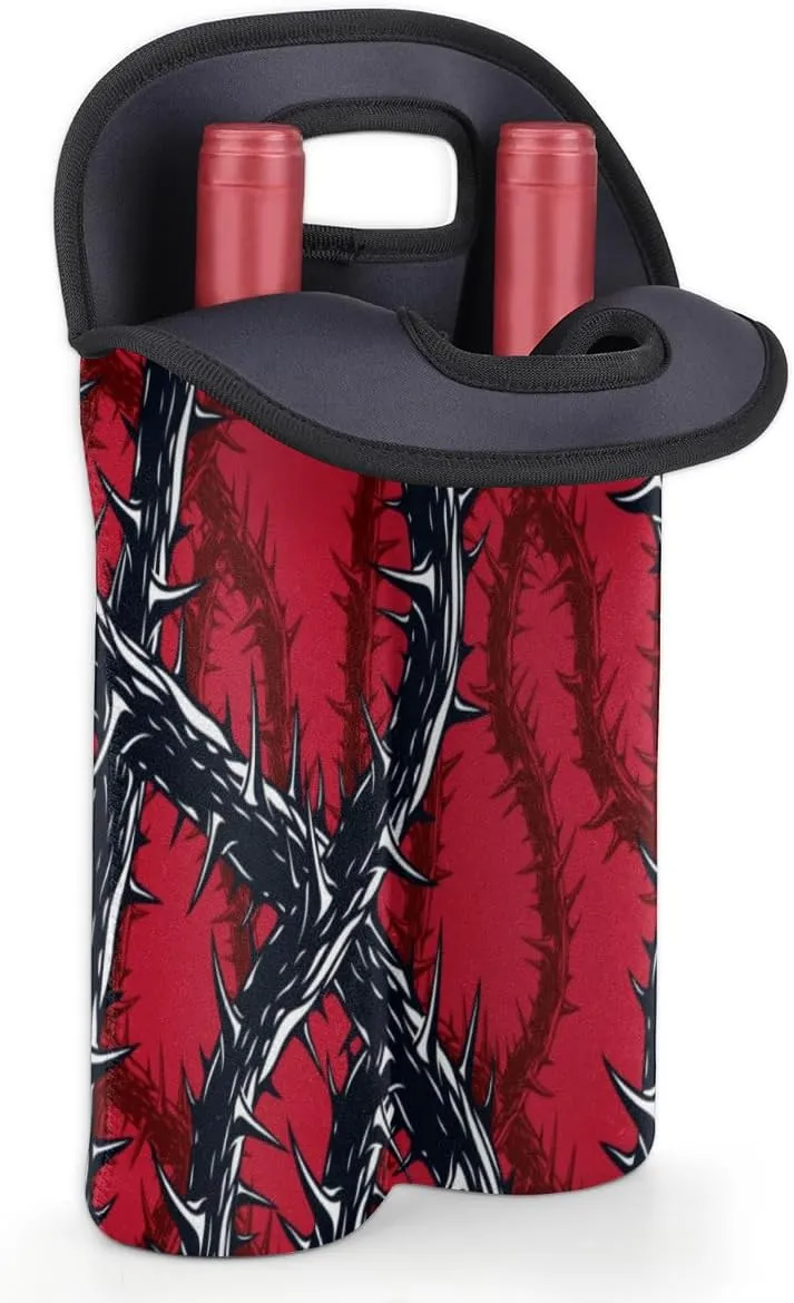 2 Bottle Wine Carrier Tote Bag Thorns Insulated Neoprene Portable Bottle Holder Great Gift for Wine Lover, Great for Picnics Travel BYOB, Outdoor Entertaining