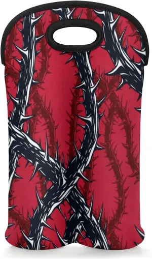 2 Bottle Wine Carrier Tote Bag Thorns Insulated Neoprene Portable Bottle Holder Great Gift for Wine Lover, Great for Picnics Travel BYOB, Outdoor Entertaining