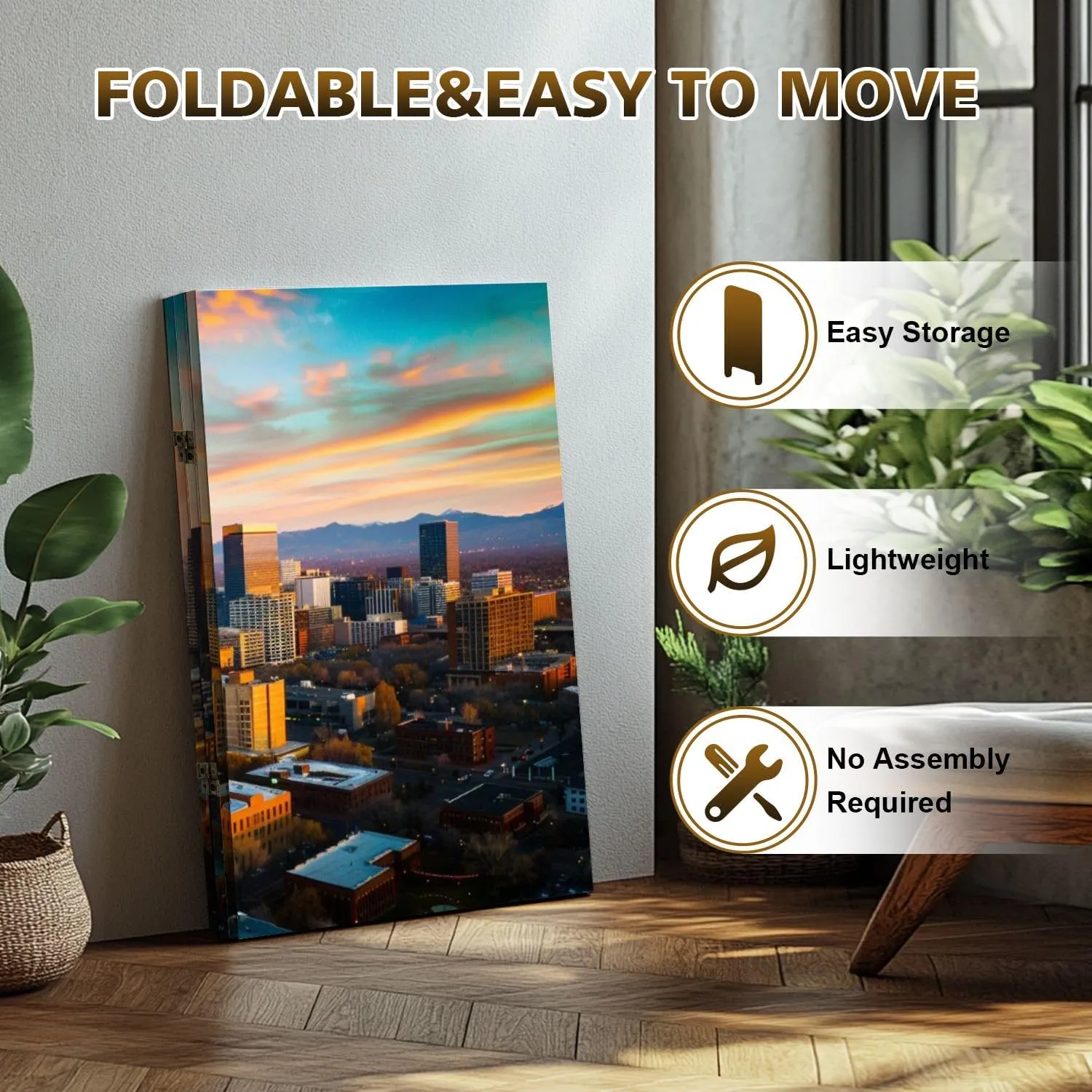 2 Ft Room Divider Screen Alpine Glow Denver Morning Sunrise Portable Short Canvas Folding Screen 3 Panel Freestanding Separator Privacy Partition Indoor Home Office