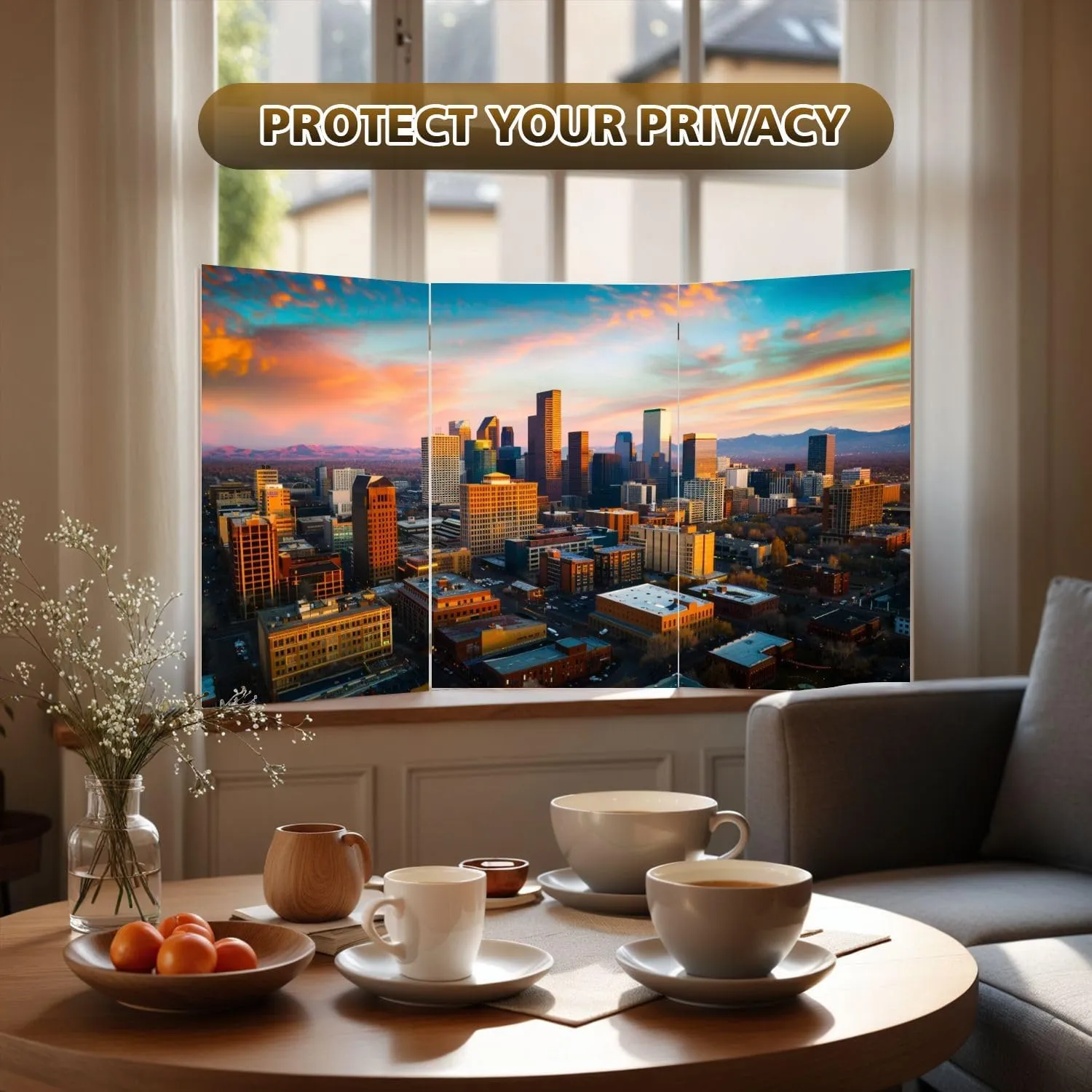 2 Ft Room Divider Screen Alpine Glow Denver Morning Sunrise Portable Short Canvas Folding Screen 3 Panel Freestanding Separator Privacy Partition Indoor Home Office