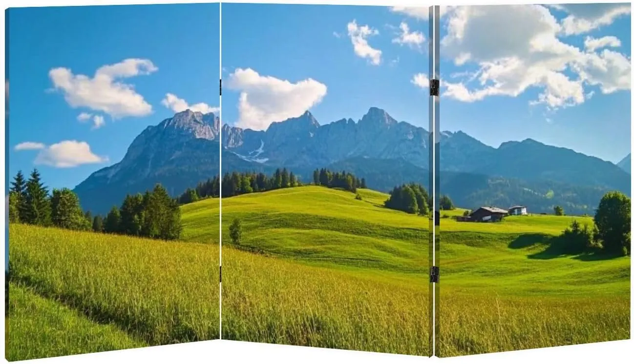 2 Ft Room Divider Screen Idyllic Alpine Scenery Farmhouse Front Wilder Austria Portable Short Canvas Folding Screen 3 Panel Freestanding Separator Privacy Partition Indoor Home Office