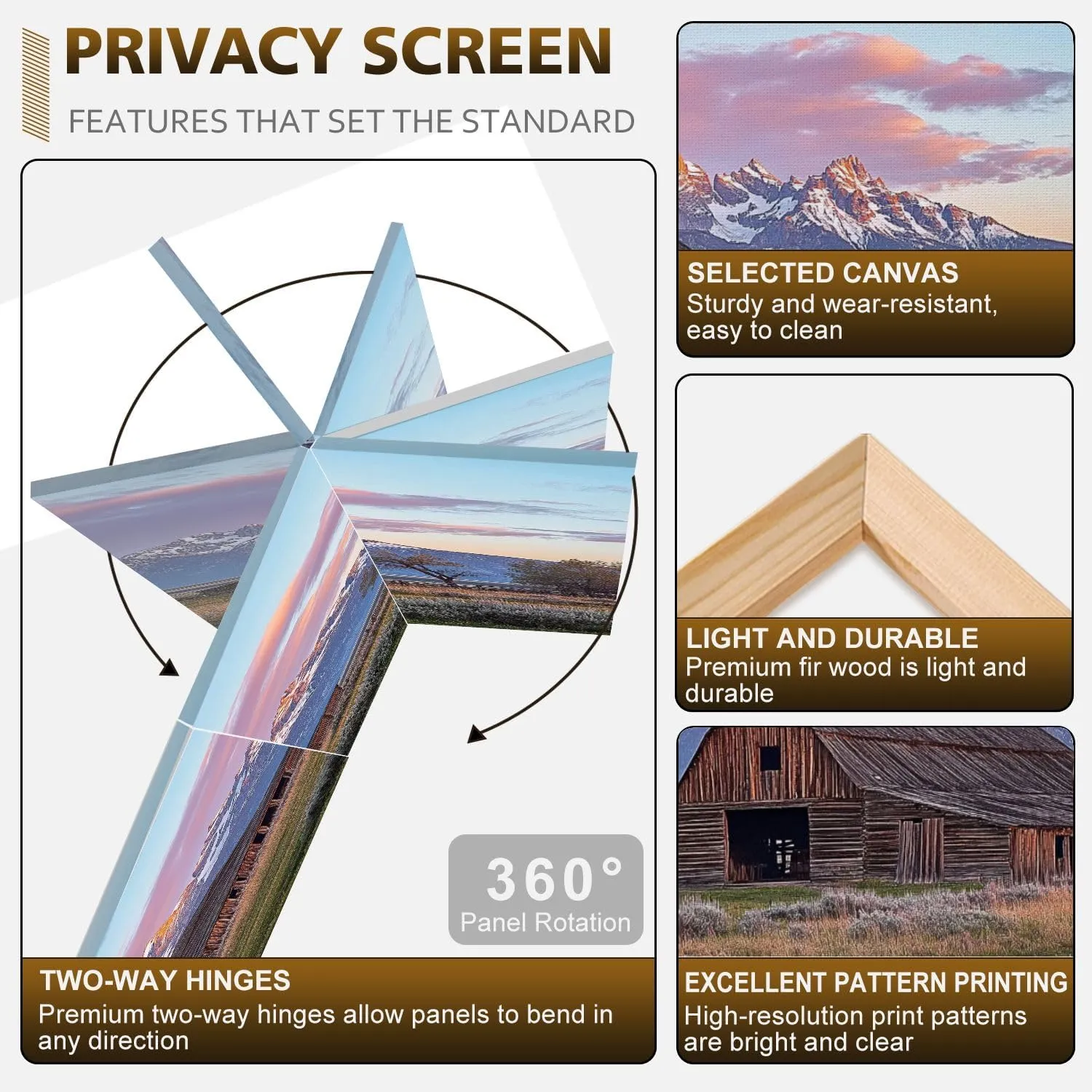 2 Ft Room Divider Screen Moulton Barn Grand Teton Wyoming Portable Short Canvas Folding Screen 6 Panel Freestanding Separator Privacy Partition Indoor Home Office