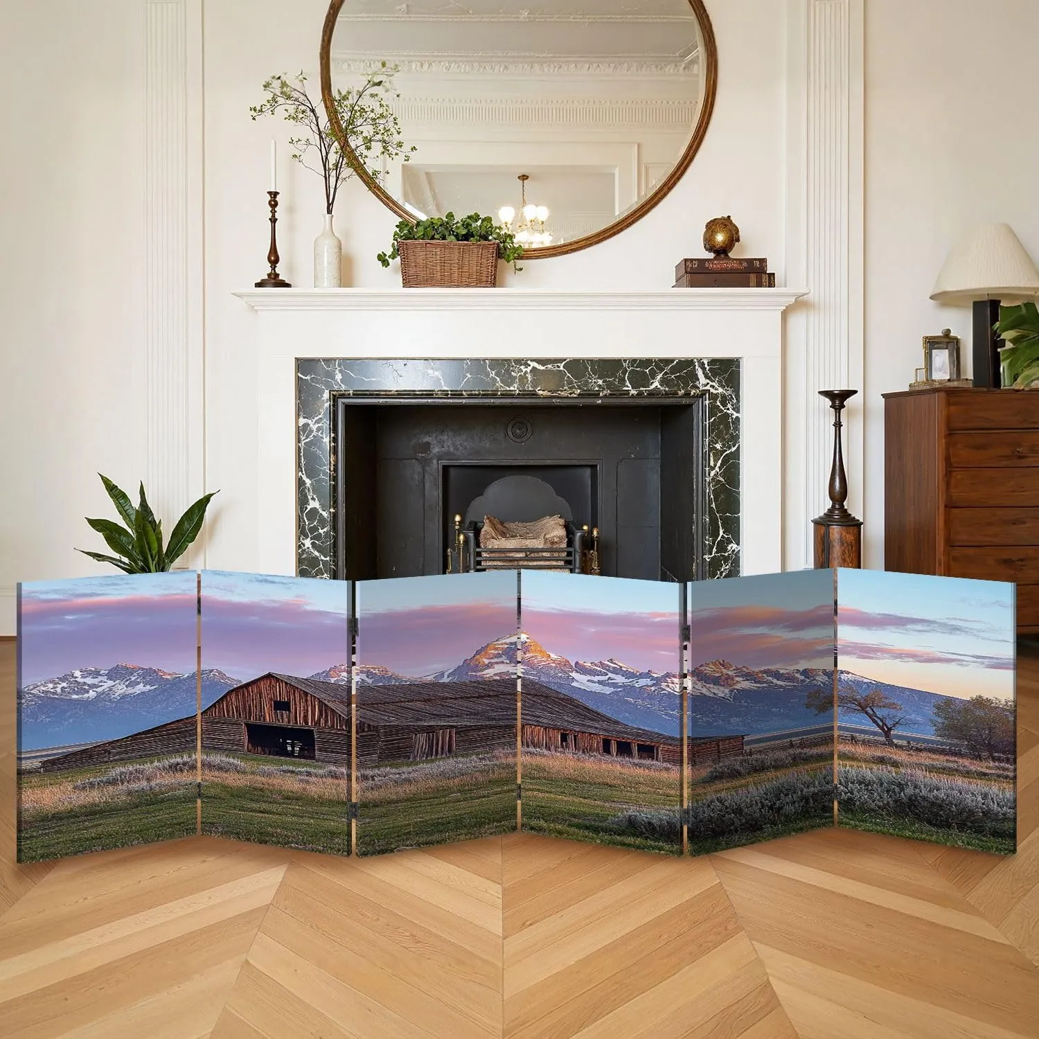 2 Ft Room Divider Screen Moulton Barn Grand Teton Wyoming Portable Short Canvas Folding Screen 6 Panel Freestanding Separator Privacy Partition Indoor Home Office