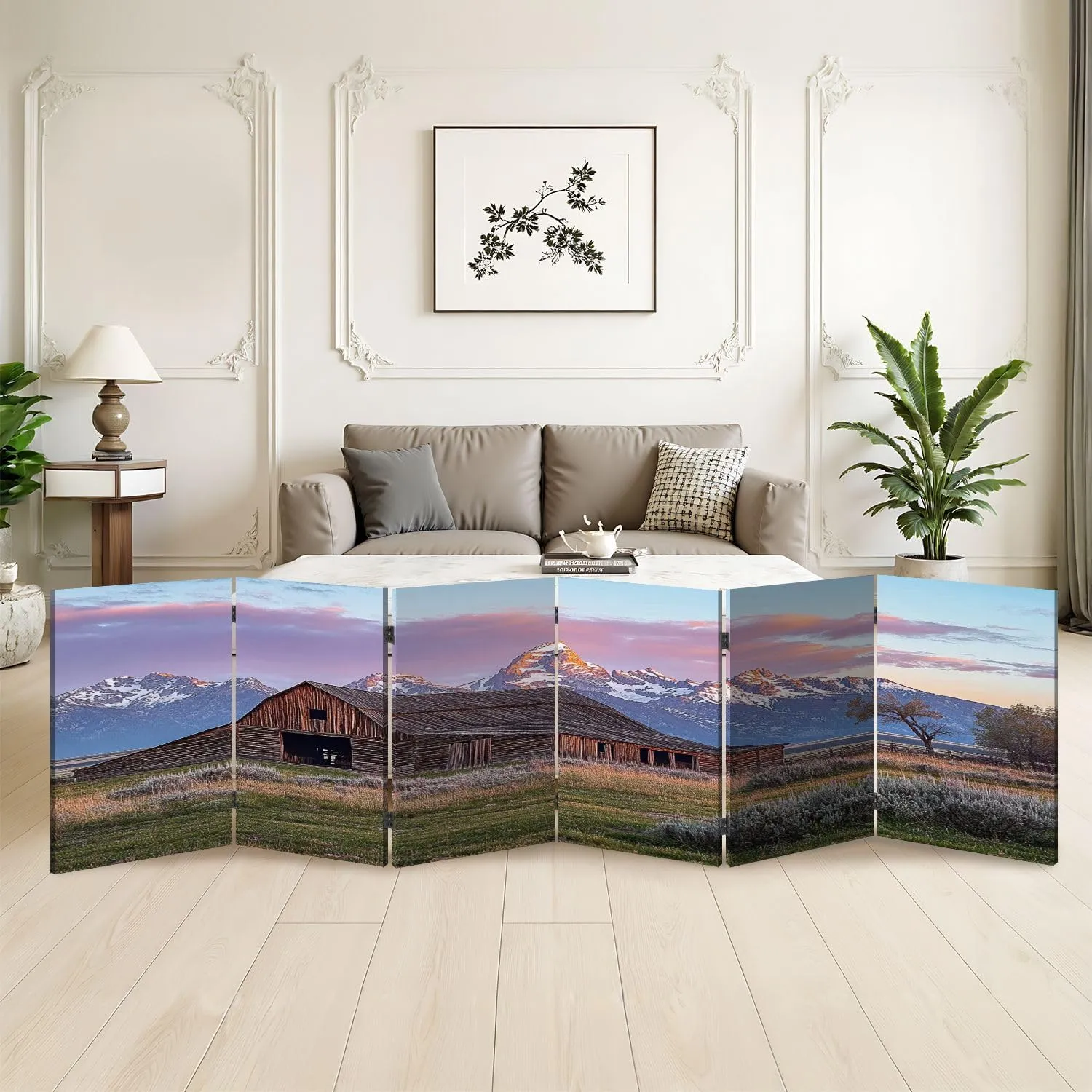 2 Ft Room Divider Screen Moulton Barn Grand Teton Wyoming Portable Short Canvas Folding Screen 6 Panel Freestanding Separator Privacy Partition Indoor Home Office