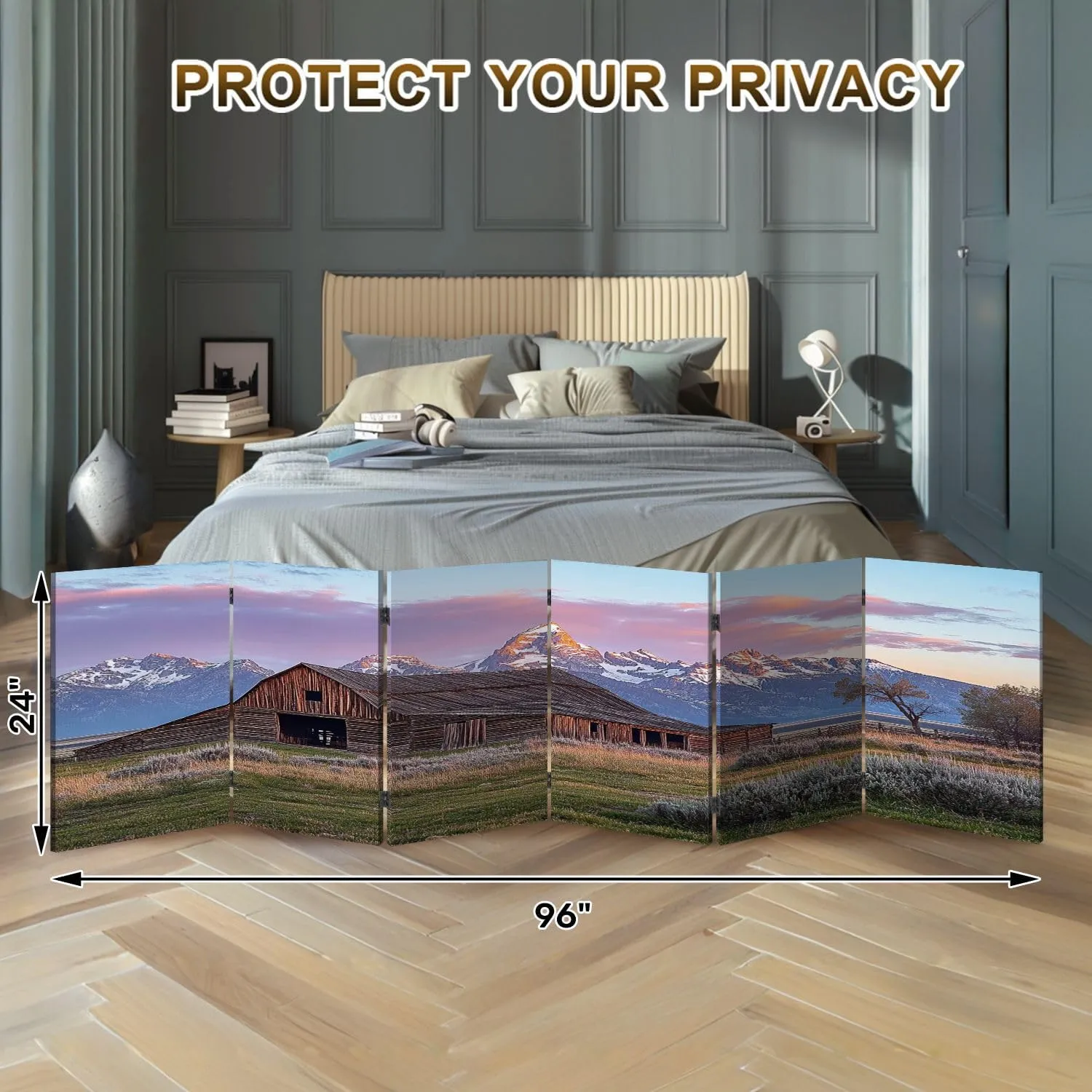 2 Ft Room Divider Screen Moulton Barn Grand Teton Wyoming Portable Short Canvas Folding Screen 6 Panel Freestanding Separator Privacy Partition Indoor Home Office