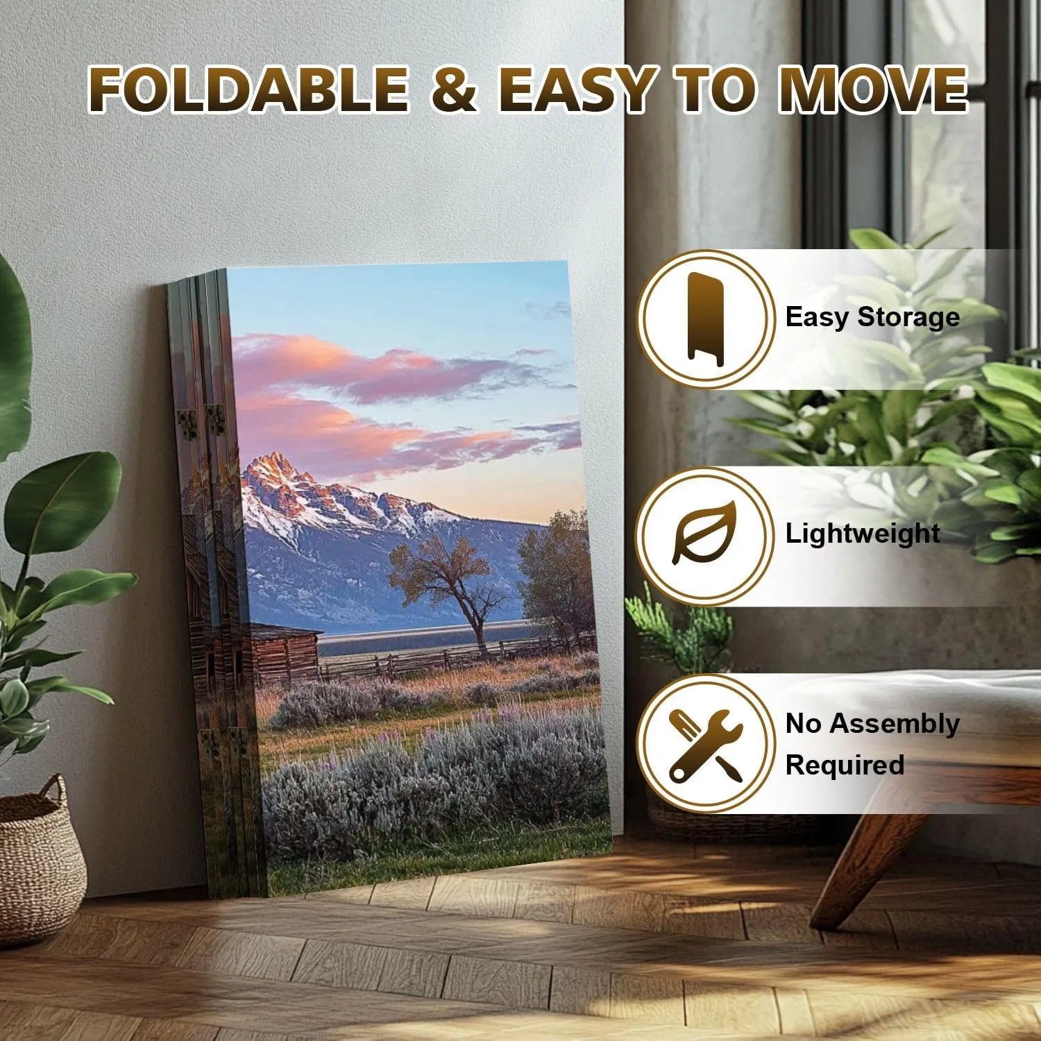 2 Ft Room Divider Screen Moulton Barn Grand Teton Wyoming Portable Short Canvas Folding Screen 6 Panel Freestanding Separator Privacy Partition Indoor Home Office