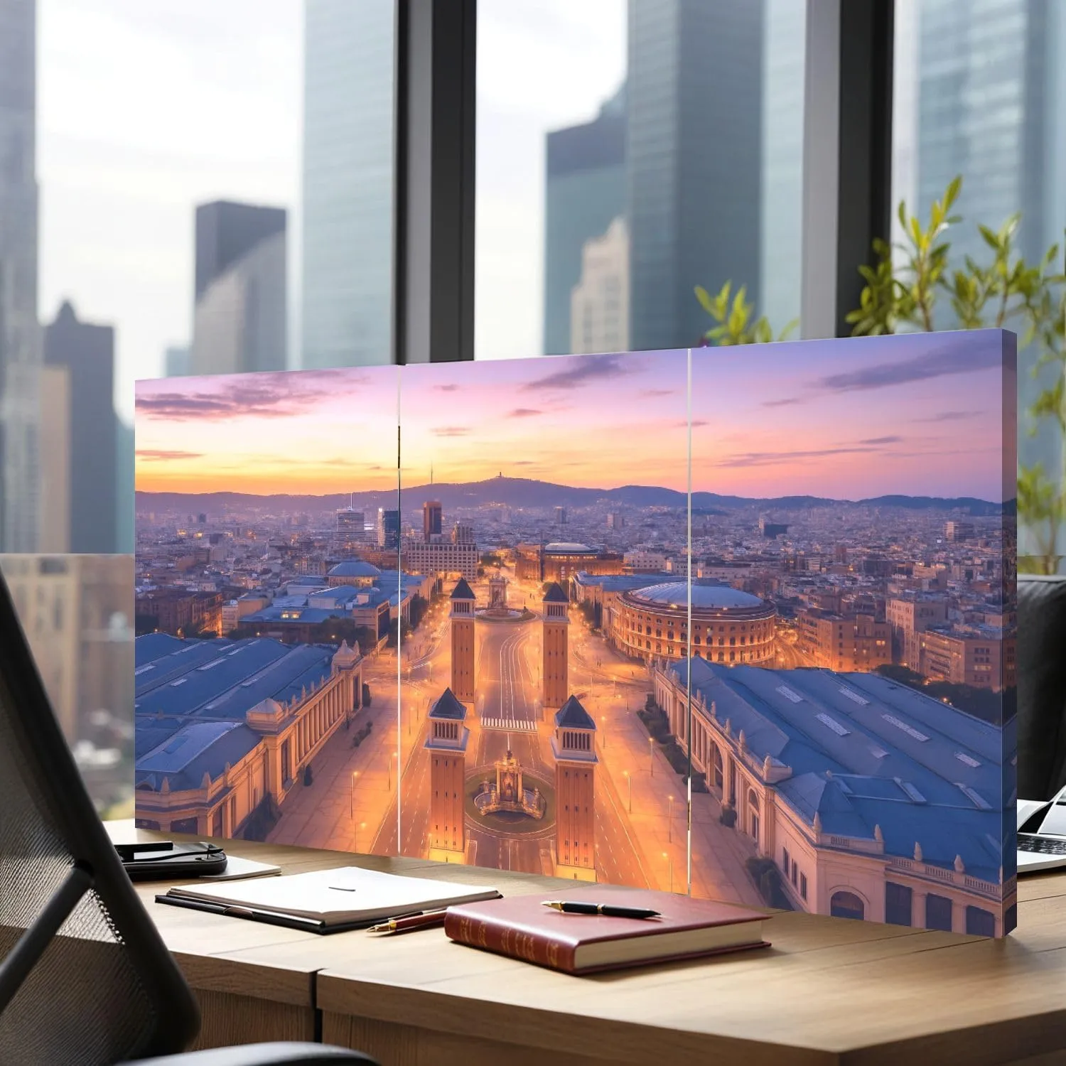 2 Ft Short Room Dividers Aerial View Plaza ESPA Sunset Spain Double Sided Canvas Folding Screen 3 Panel Freestanding Room Separator Privacy Partition for Home Office