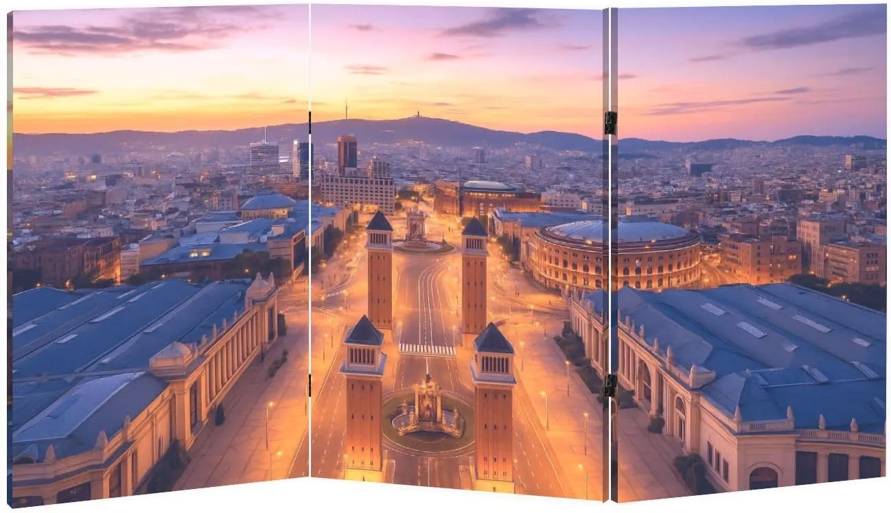 2 Ft Short Room Dividers Aerial View Plaza ESPA Sunset Spain Double Sided Canvas Folding Screen 3 Panel Freestanding Room Separator Privacy Partition for Home Office