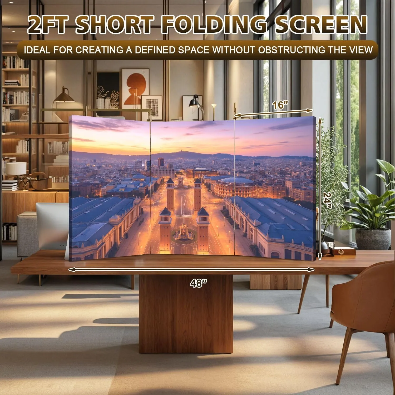 2 Ft Short Room Dividers Aerial View Plaza ESPA Sunset Spain Double Sided Canvas Folding Screen 3 Panel Freestanding Room Separator Privacy Partition for Home Office