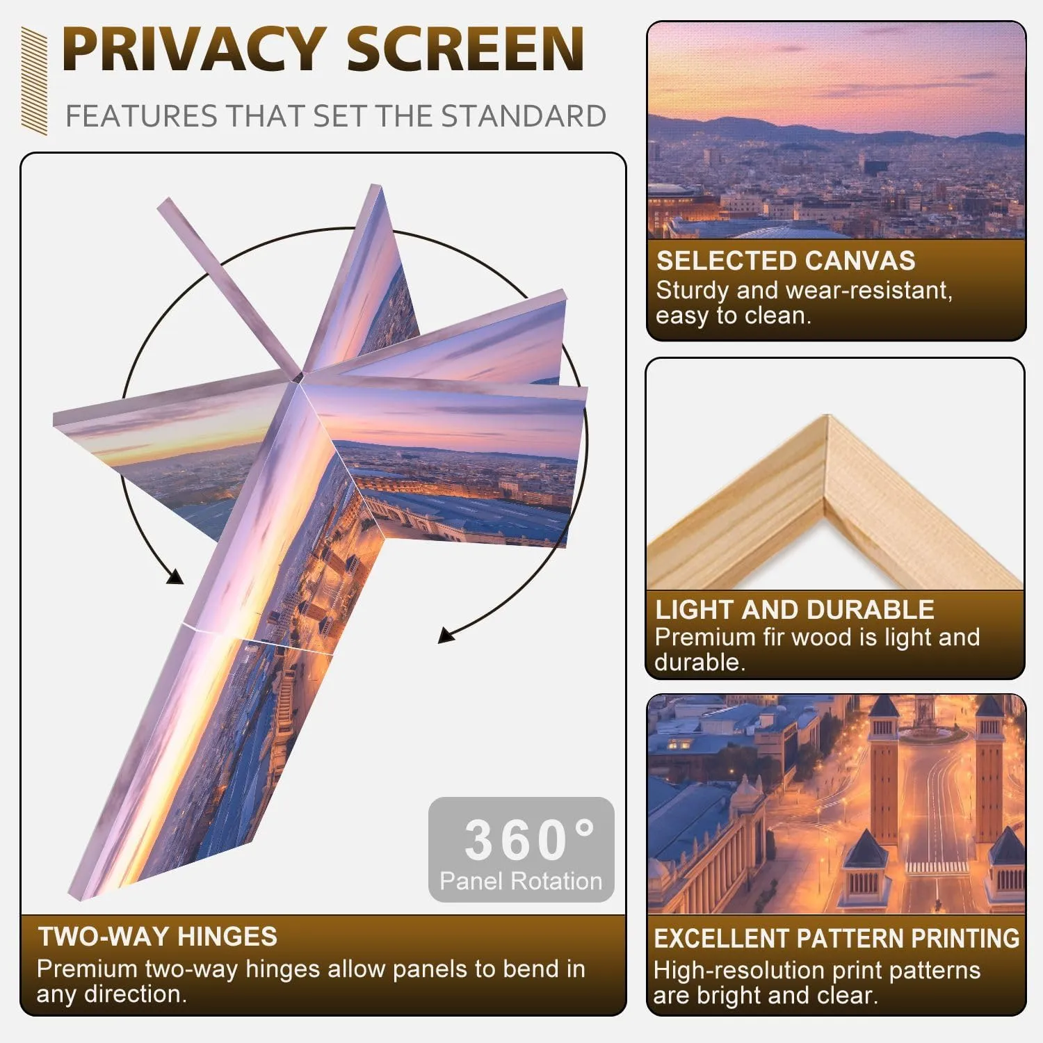 2 Ft Short Room Dividers Aerial View Plaza ESPA Sunset Spain Double Sided Canvas Folding Screen 3 Panel Freestanding Room Separator Privacy Partition for Home Office