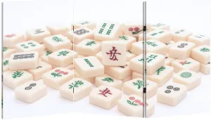 2 Ft Short Room Dividers Mahjong Board Game Pieces Double Sided Canvas Folding Screen 3 Panel Freestanding Room Separator Privacy Partition for Home Office