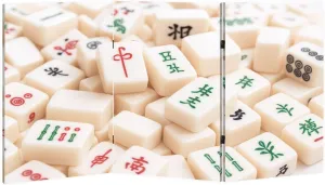 2 Ft Short Room Dividers Mahjong Board Game Pieces Double Sided Canvas Folding Screen 3 Panel Freestanding Room Separator Privacy Partition for Home Office