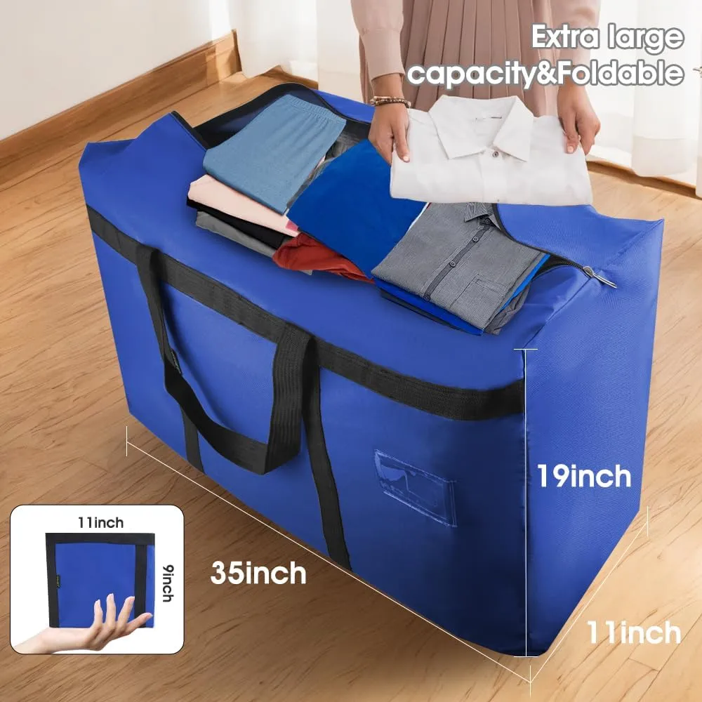 2 Pack Moving Bags Heavy Duty Extra Large 90L, College Packing Bags for Moving Clothes, Moving Supplies & Boxes with Zippers and Handles, Storage Bags Moving Totes Camping Essentials (Blue)