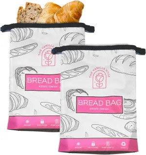 2 Pack Reusable Linen Bread Bags for Homemade Sourdough, Beeswax Lined, Keep Fresh With Zero Waste, Zipper Closure, Eco-Friendly