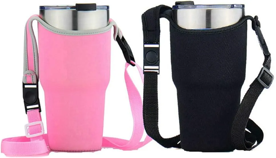 2 Pack Tumbler Carrier Holder, Neoprene Tumbler Sleeve with Carrying Handle, Water Bottle Carrier Pouch Fit for YETI Rambler Ozark Trail Rtic and More