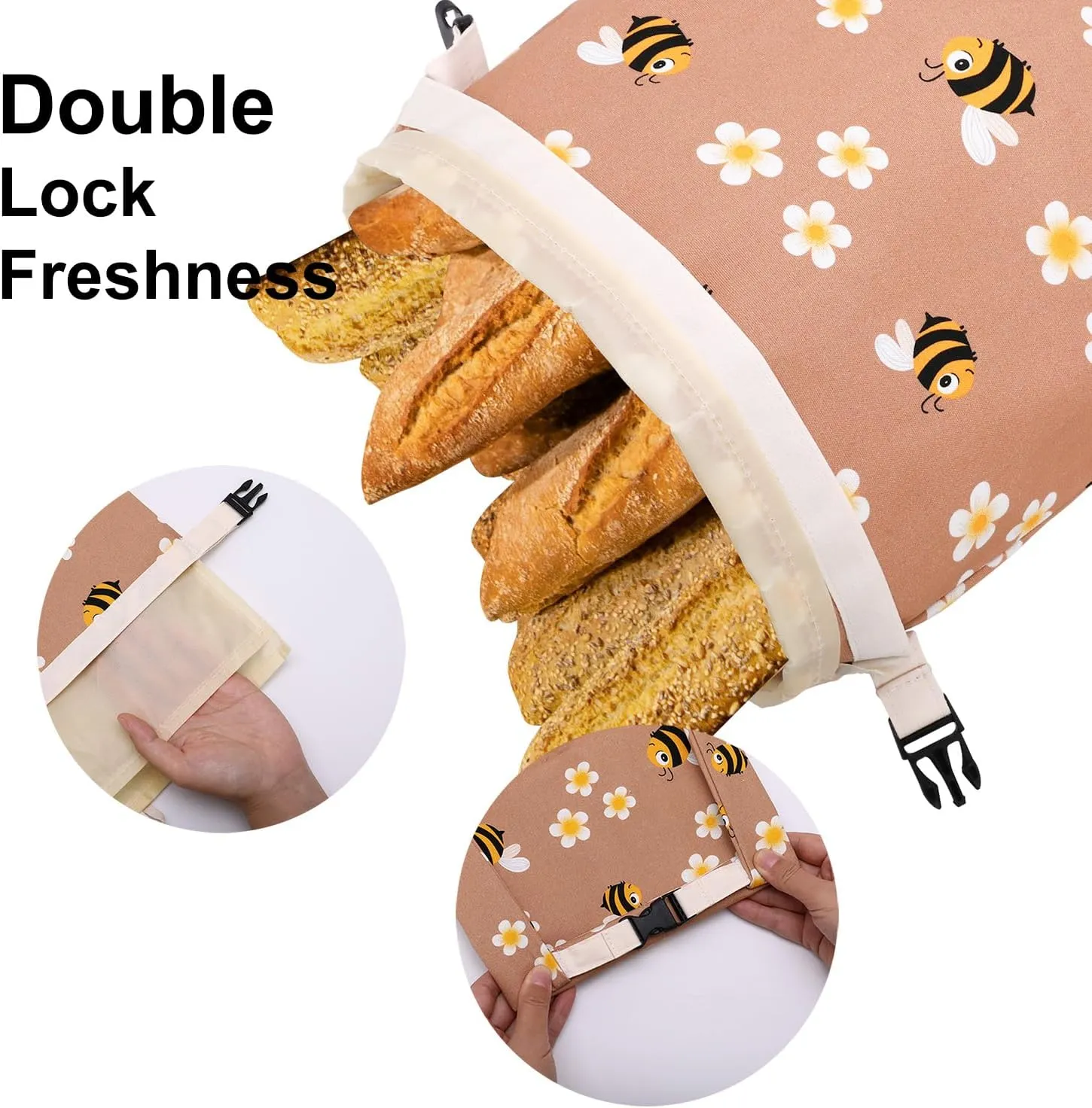2 Packs Reusable Cotton Beeswax Bread Bags with Bee and Flower Patterns,Large Storage Containers to Keep Homemade Sourdough Fresh