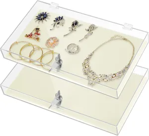 2 Pcs Acrylic Locking Jewelry Display Case Clear Ring Earring Necklace Bracelet Jewelry Display Case Locking Security Showcase with Lock and Key for Trade Show Retail Display (Beige)