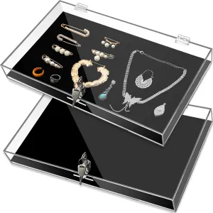 2 Pcs Acrylic Locking Jewelry Display Case Clear Ring Earring Necklace Bracelet Security Showcase with Lock and Key for Trade Show Retail Display