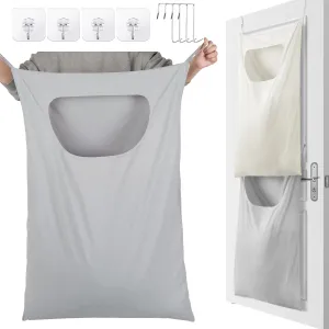 2 Pcs Large Hanging Laundry Hamper Bag 28 x 35 in Over The Door Hamper Space Saving Hanging Laundry Bag Basket with Hooks for Wall Dirty Clothes Storage RV Room, 2 Color