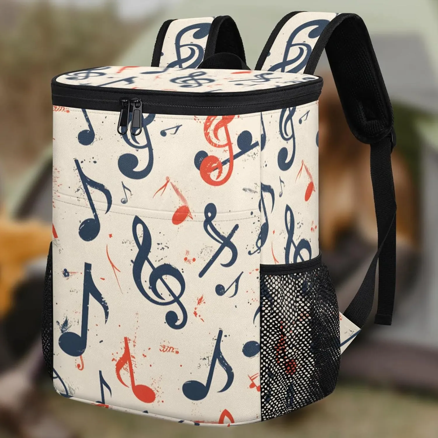20-Hour Insulated Backpack Cooler Music Notes Watercolor Leakproof Cooler Bag Portable Cooler Backpack