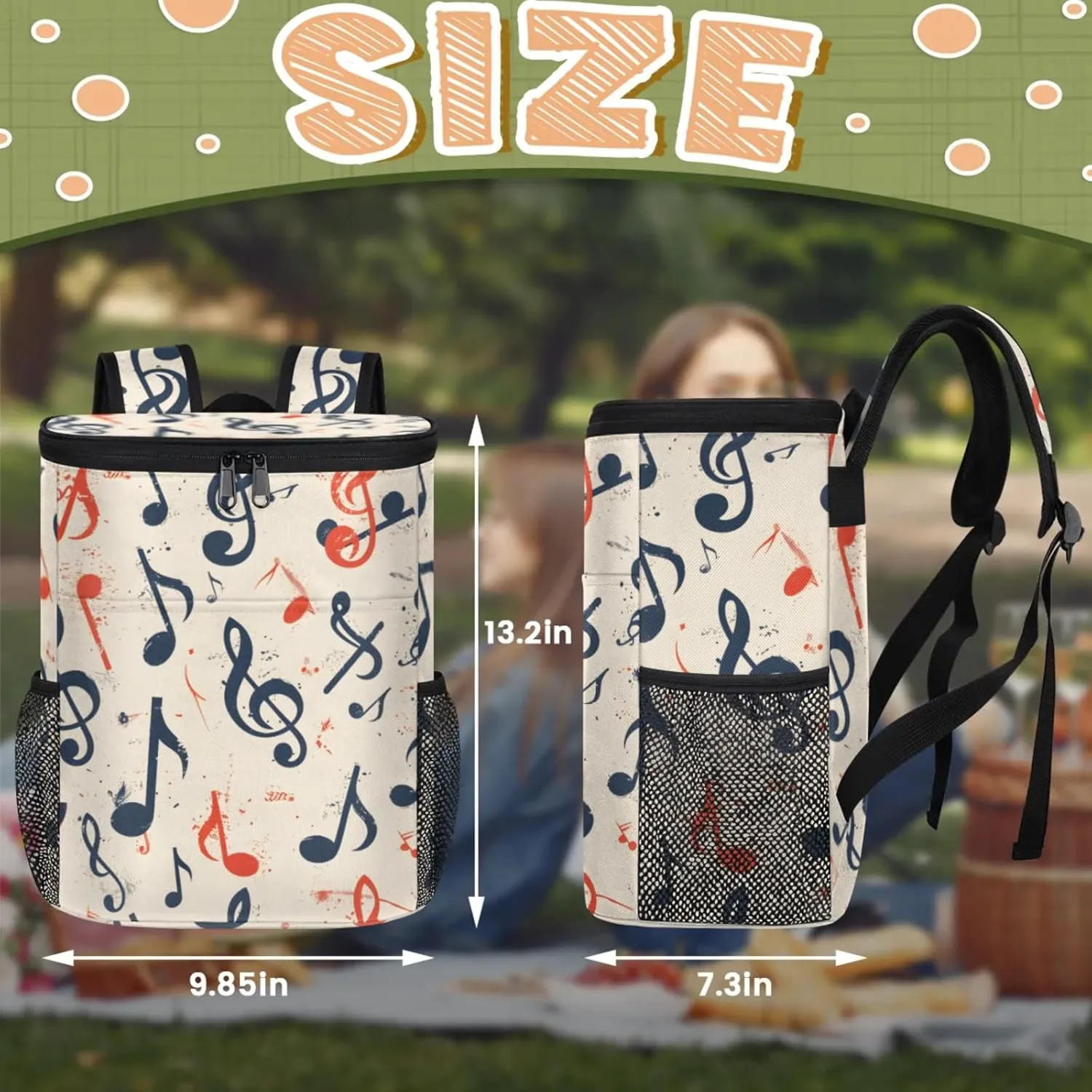 20-Hour Insulated Backpack Cooler Music Notes Watercolor Leakproof Cooler Bag Portable Cooler Backpack