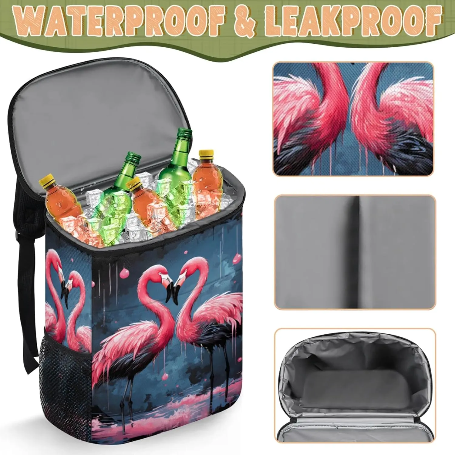 20-Hour Insulated Backpack Cooler Waves Abstract Leakproof Cooler Bag Portable Cooler Backpack