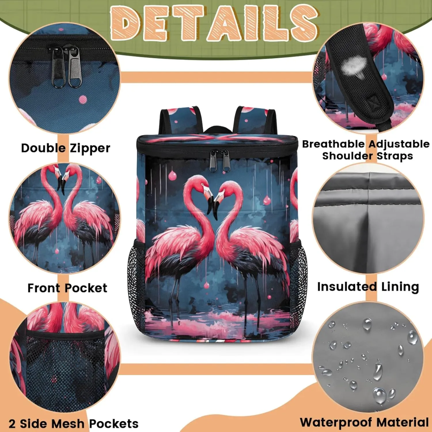 20-Hour Insulated Backpack Cooler Waves Abstract Leakproof Cooler Bag Portable Cooler Backpack