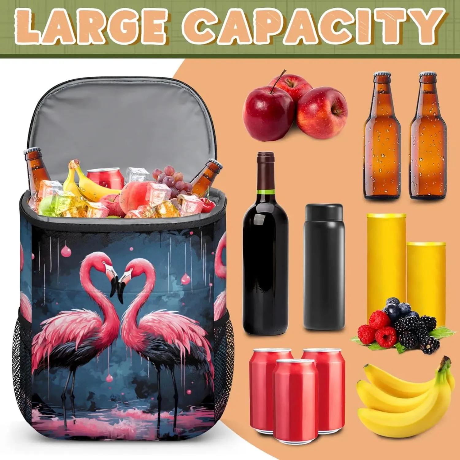 20-Hour Insulated Backpack Cooler Waves Abstract Leakproof Cooler Bag Portable Cooler Backpack