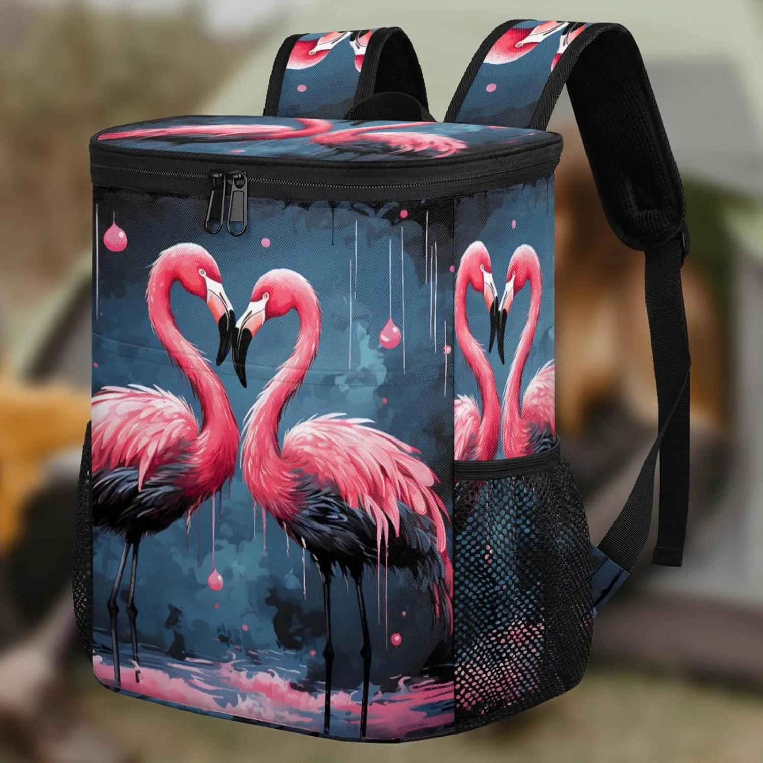 20-Hour Insulated Backpack Cooler Waves Abstract Leakproof Cooler Bag Portable Cooler Backpack