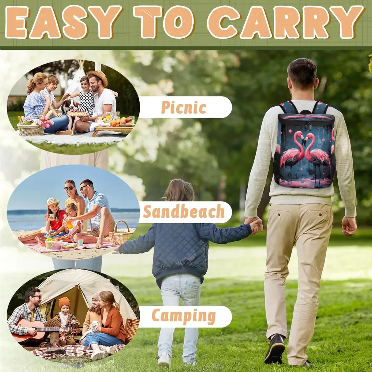 20-Hour Insulated Backpack Cooler Waves Abstract Leakproof Cooler Bag Portable Cooler Backpack
