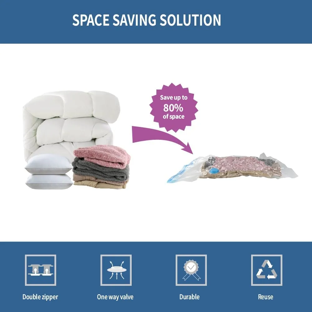 20 Pack Space Saver Vacuum Storage Bags for Clothing Travel, Vacuum Seal Compression Bags for Clothes, Packing, Luggage, Blankets, Comforters and Pillows, Electric Pump Included