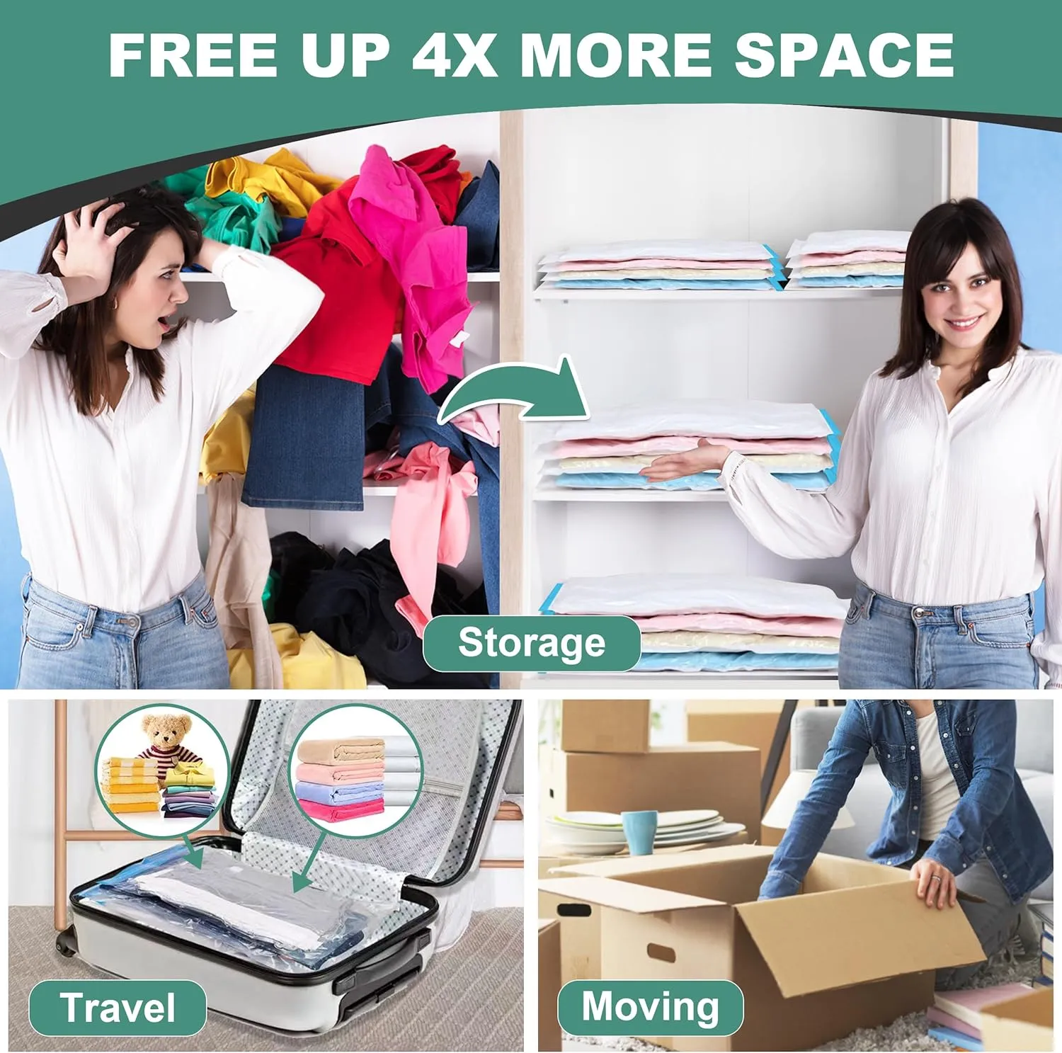 20 Pack Vacuum Storage Bags, Space Saver Bags, Vacuum Sealed Bags for Comforters, Blankets, Clothes Storage, Hand Pump Included (4 Jumbo/4 Large/4 Medium/8 Small)