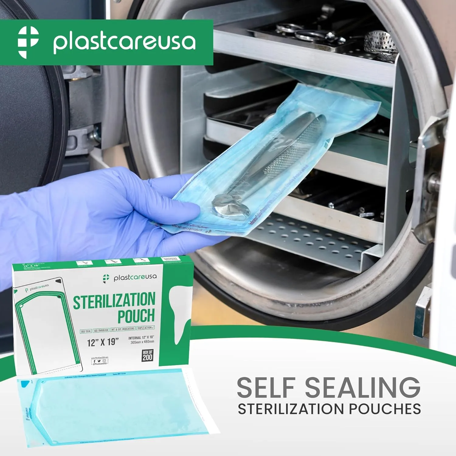 200 12 Inch x 19 Inch Sterilization Pouches, Sterilizer Autoclave Bags for Sterilizing Dental Medical Instruments and Cleaning Tools