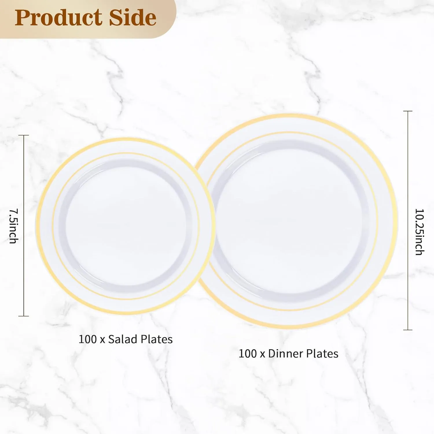 200PCS Gold Plastic Plate, Disposable Party Plates with 100 Dinner Plates and 100 Dessert Plates, Plastic Plates for Party, Wedding and Birthday