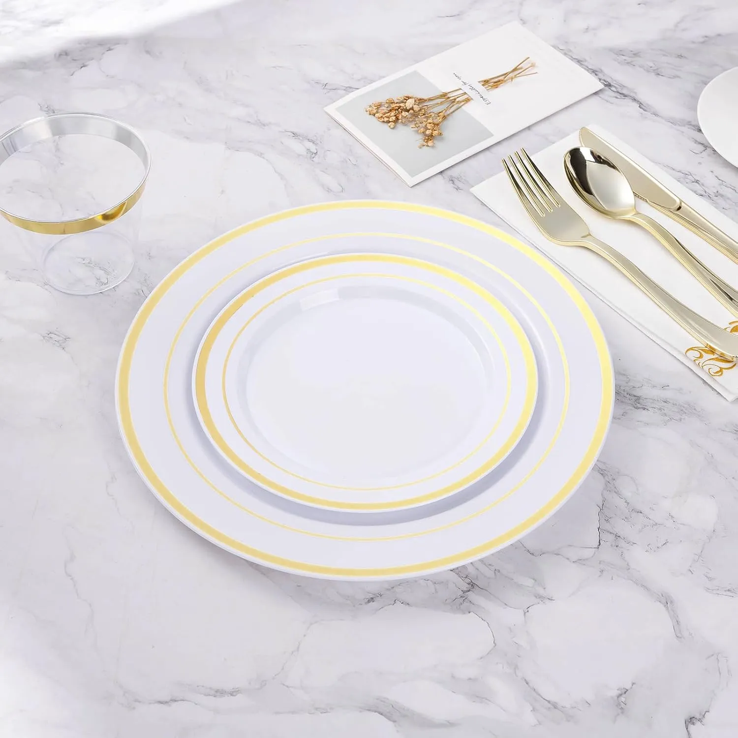 200PCS Gold Plastic Plate, Disposable Party Plates with 100 Dinner Plates and 100 Dessert Plates, Plastic Plates for Party, Wedding and Birthday