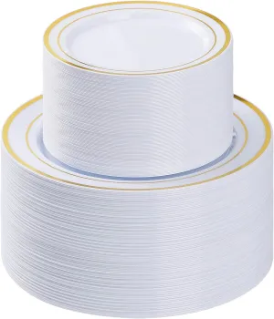 200PCS Gold Plastic Plate, Disposable Party Plates with 100 Dinner Plates and 100 Dessert Plates, Plastic Plates for Party, Wedding and Birthday
