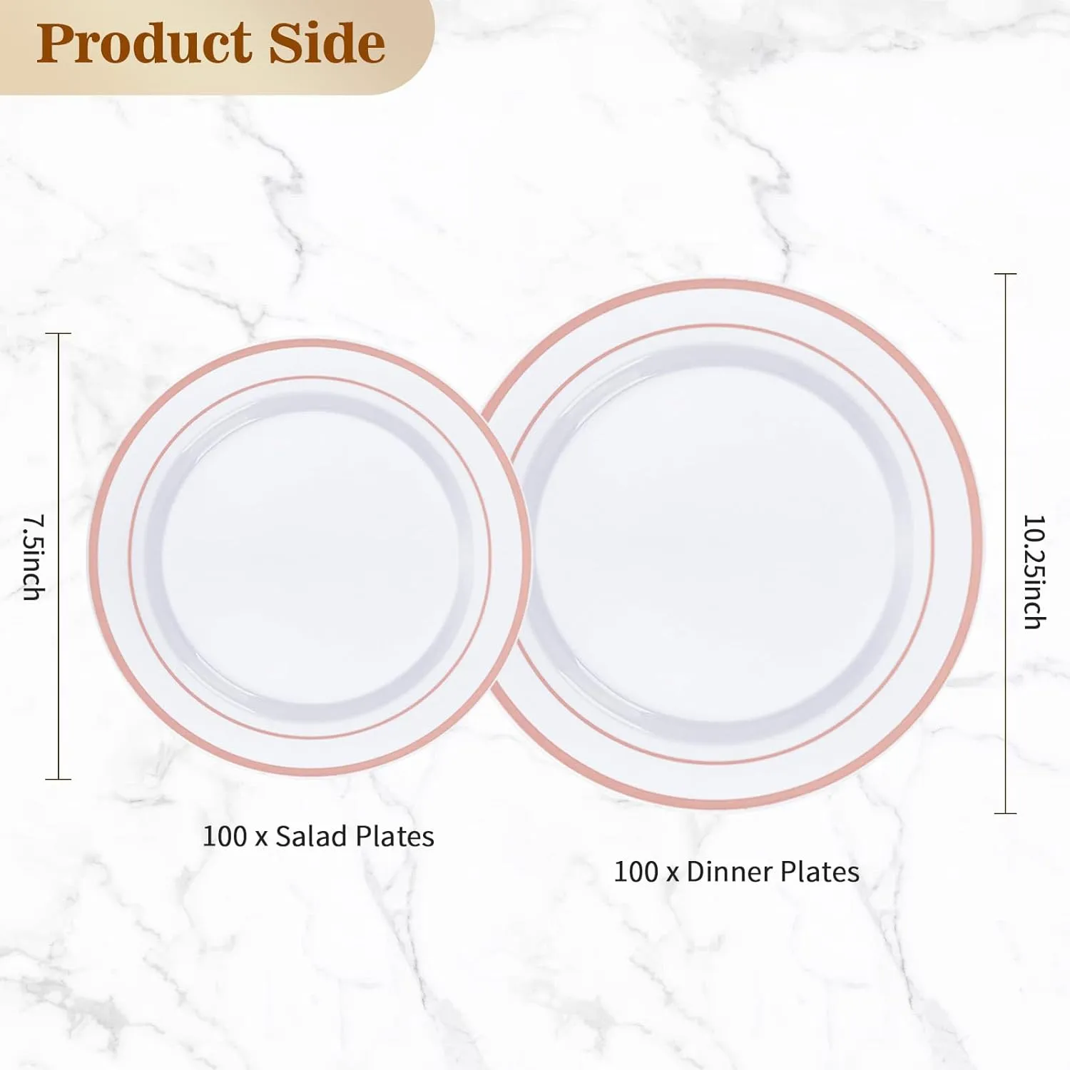 200PCS Rose Gold Plastic Plate, Disposable Party Plates with 100 Dinner Plates and 100 Dessert Plates, Plastic Plates for Party, Wedding and Birthday