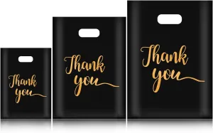 200pcs Thank You Merchandise Bags, 3 Size Reusable Gift Bags Plastic Bags with Handle Small Thank You Bags, Retail Bags Shopping Bags for Small Business, Boutique, Clothes, Business Gift