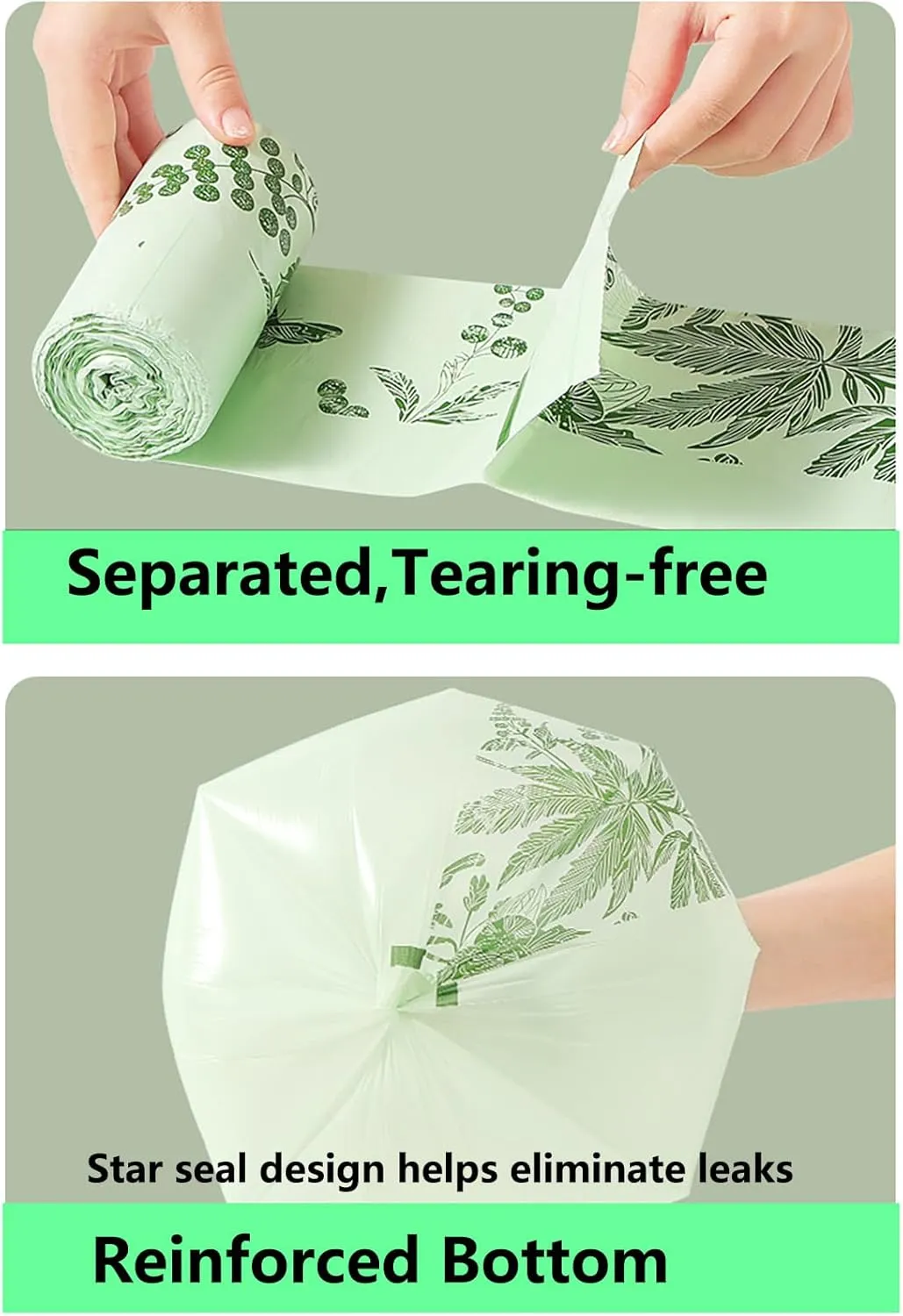 220pcs Small Trash Bags for Bathroom, Office, Kitchen,Bedroom Waste Bin 4 Gallon 1.1 Mil Thick Garbage Bags Separated Strong Rubbish Bags (Green, 220 Counts)