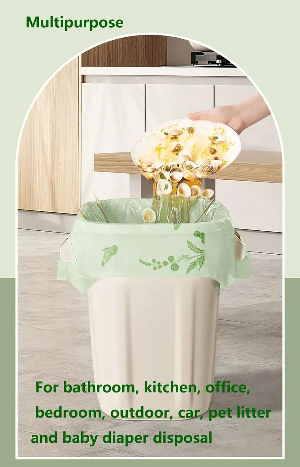 220pcs Small Trash Bags for Bathroom, Office, Kitchen,Bedroom Waste Bin 4 Gallon 1.1 Mil Thick Garbage Bags Separated Strong Rubbish Bags (Green, 220 Counts)