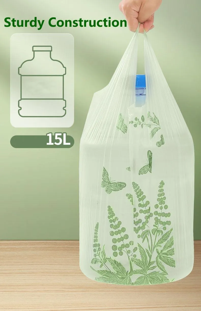 220pcs Small Trash Bags for Bathroom, Office, Kitchen,Bedroom Waste Bin 4 Gallon 1.1 Mil Thick Garbage Bags Separated Strong Rubbish Bags (Green, 220 Counts)